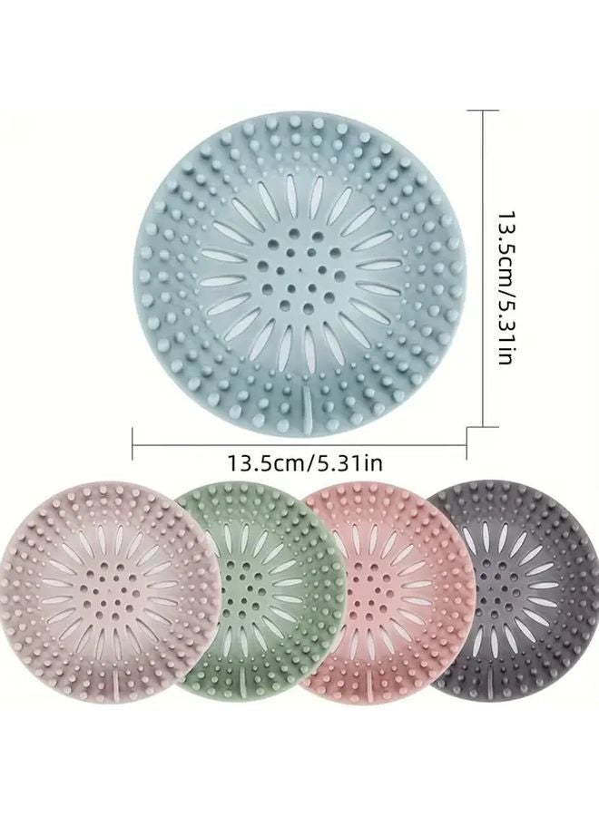 5pcs Random Color Silicone Hair Catcher With Heart Shaped Drain Protector Easy To Clean - Image 1